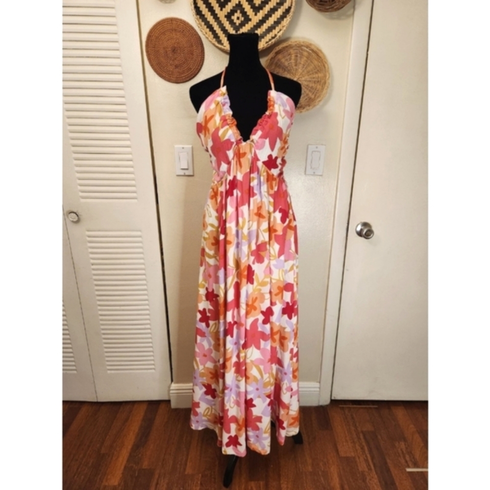 Multi Colored Floral Maxi Dress With Side Split